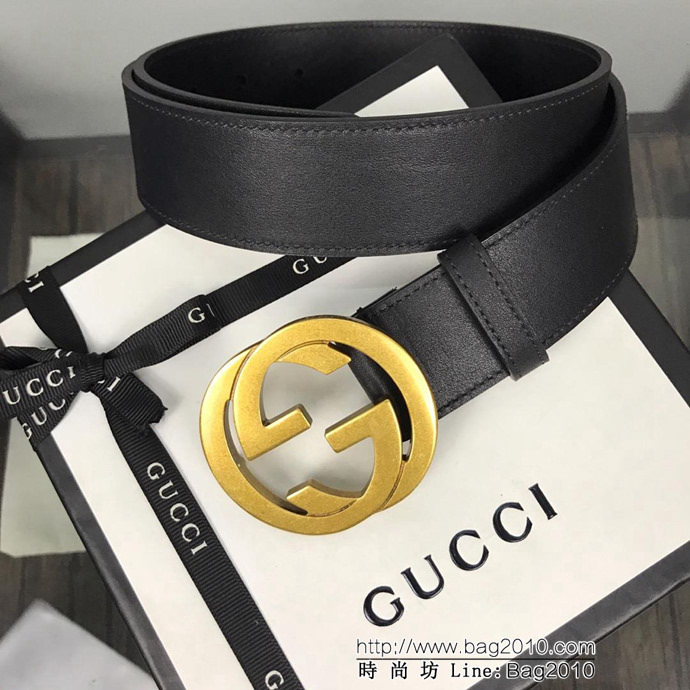 GUCCI古馳 官方經典款 正品規格 原單品質 對版定制皮料 復古烤漆雙G亞黑扣 男士皮帶  xfp1086